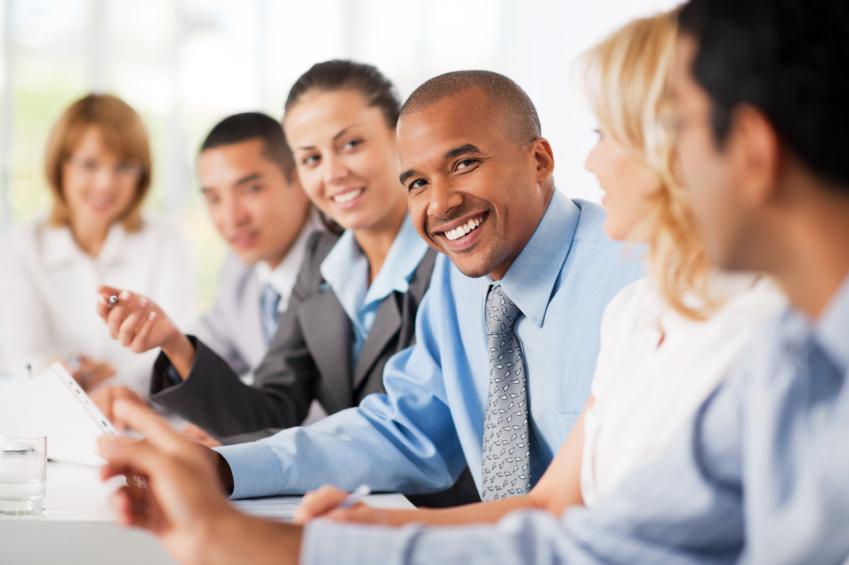 Business professionals collaborating during a meeting